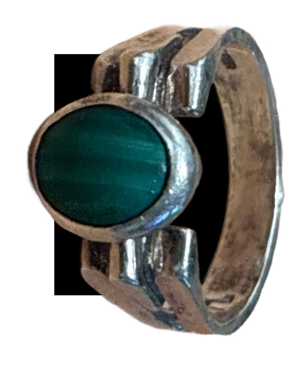 Mid Century Modern Stamped Silver Malachite Ring Size 6 - Picture 12 of 12